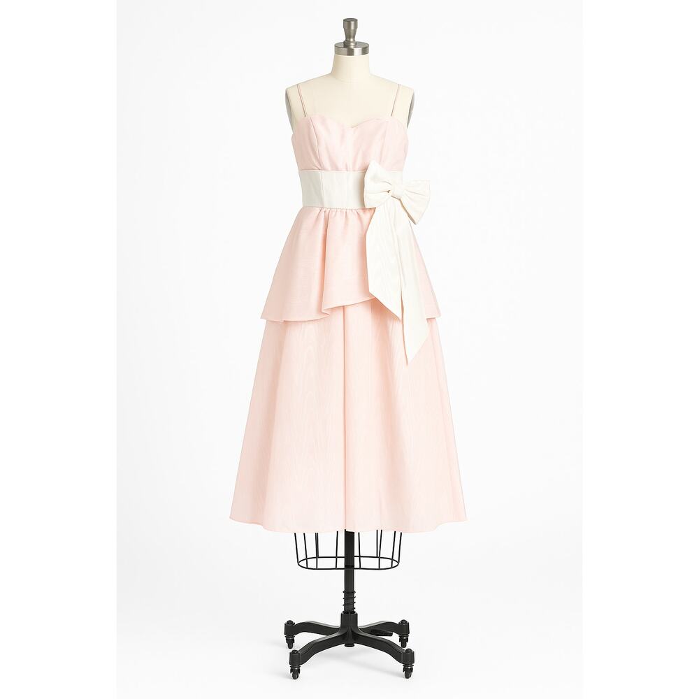 Vintage Gunne Sax by Jessica McClintock Pink & Ivory Bow Peplum Formal Dress